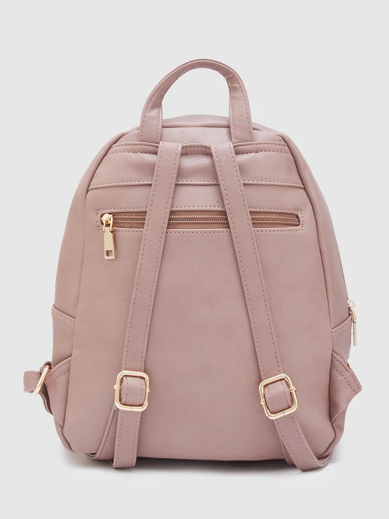 globus  Globus Women Taupe Solid Smart Casual Backpack  | Best Price UAE
